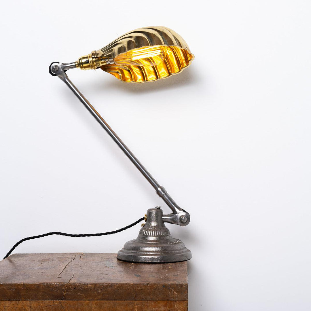 Vintage Cast Steel Dugdills Patent Piano Lamp with Brass Clam Shade