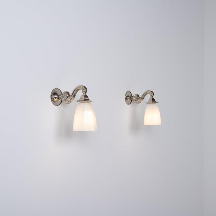 Vintage Decorative Silver and Opaline Glass Wall Sconces by GEC