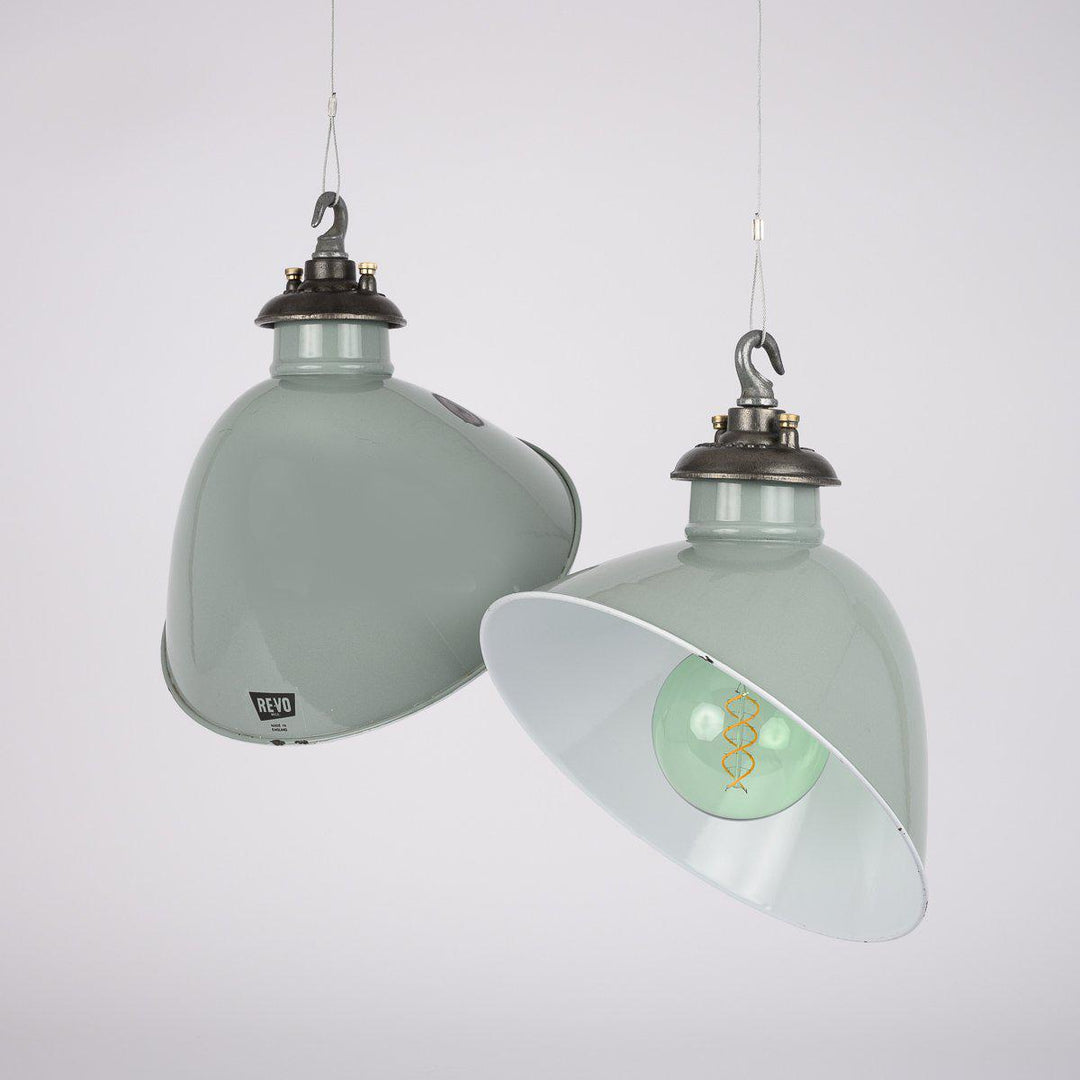 Vintage Duck Egg Green Angled Industrial Pendants by Revo