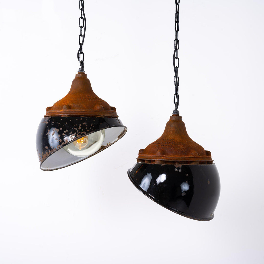Vintage Heavy Industrial Rusted Finish Flameproof Pendant Lights by GEC