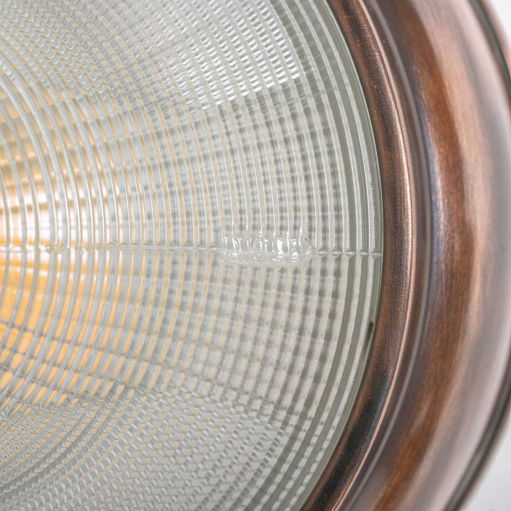 Vintage Holophane Prismatic Glass and Copper Flush Light Fitting