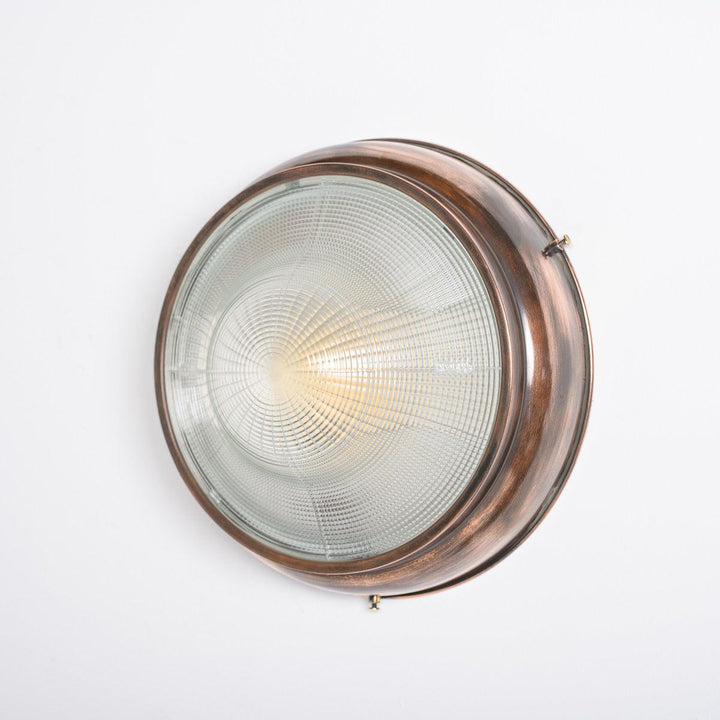 Vintage Holophane Prismatic Glass and Copper Flush Light Fitting