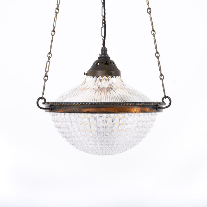 Vintage Holophane Stiletto Crystal Bowl Pendant Light