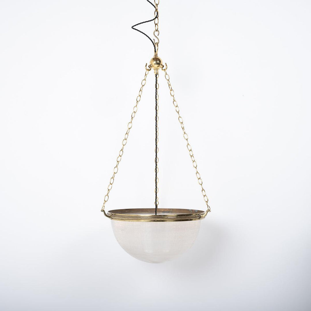 Vintage Holophane XL Plafonnier Pendant Light with Polished Brass Fittings