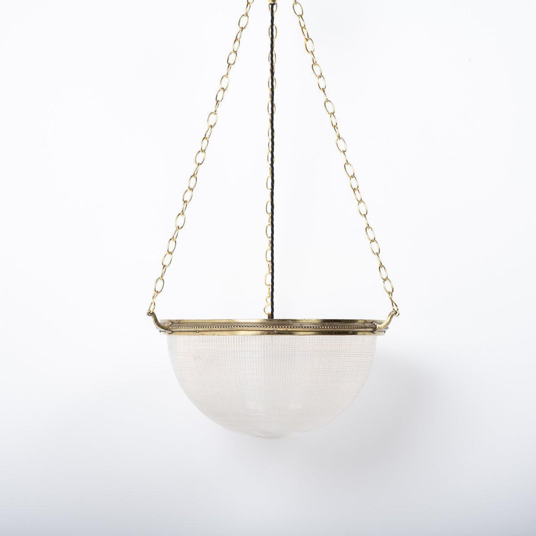 Vintage Holophane XL Plafonnier Pendant Light with Polished Brass Fittings