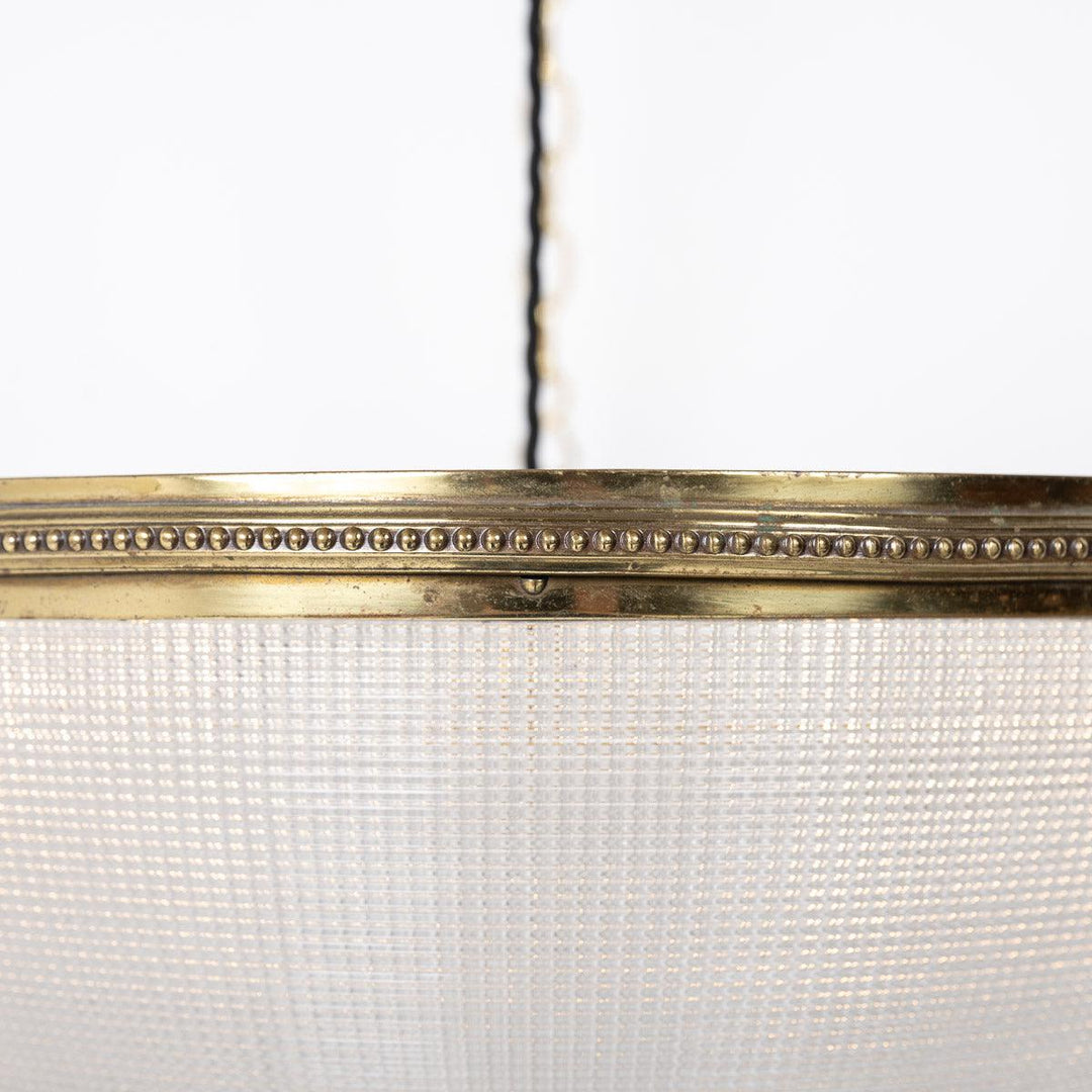 Vintage Holophane XL Plafonnier Pendant Light with Polished Brass Fittings