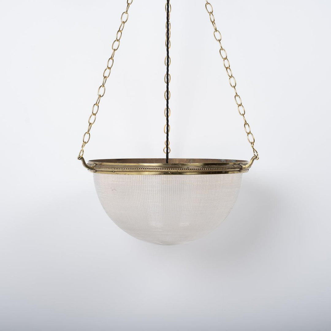 Vintage Holophane XL Plafonnier Pendant Light with Polished Brass Fittings