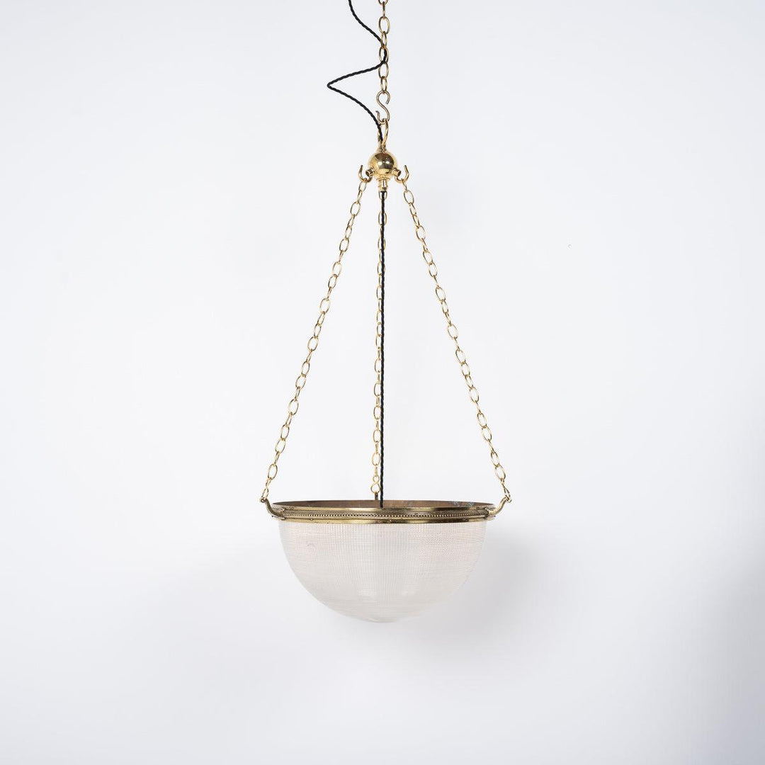 Vintage Holophane XL Plafonnier Pendant Light with Polished Brass Fittings