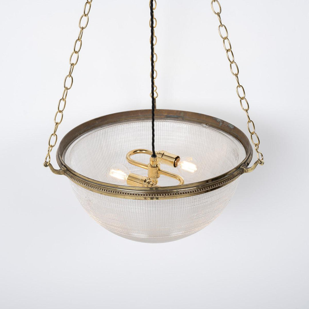 Vintage Holophane XL Plafonnier Pendant Light with Polished Brass Fittings