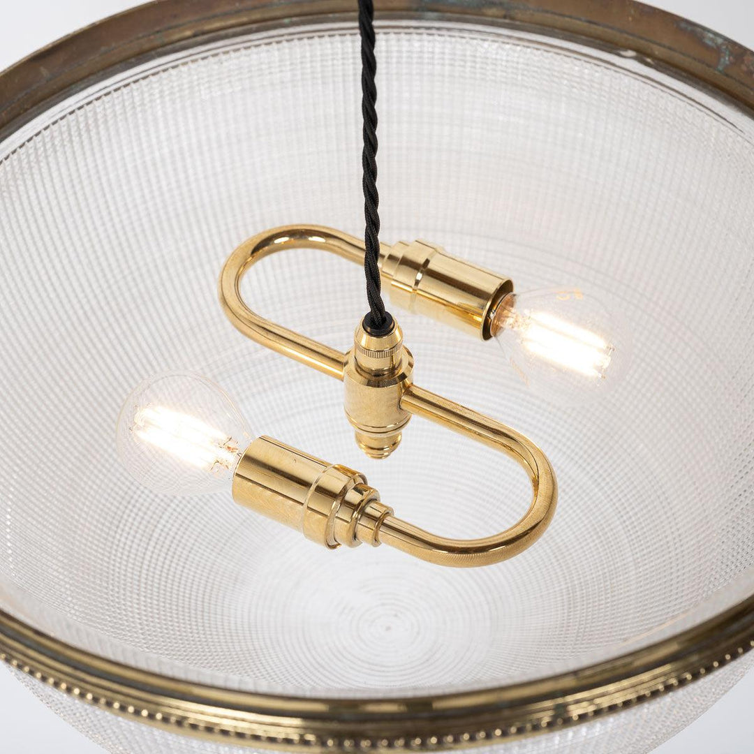 Vintage Holophane XL Plafonnier Pendant Light with Polished Brass Fittings