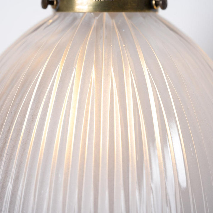 Vintage Industrial Holophane Frosted Prismatic Glass and Brass Pendant Lights