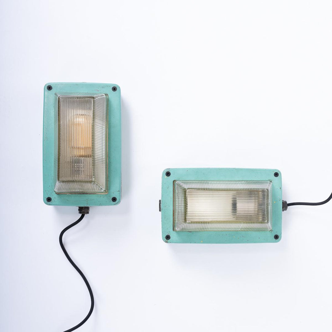 Vintage Industrial Prismatic Glass Wall Lights by G.E.C