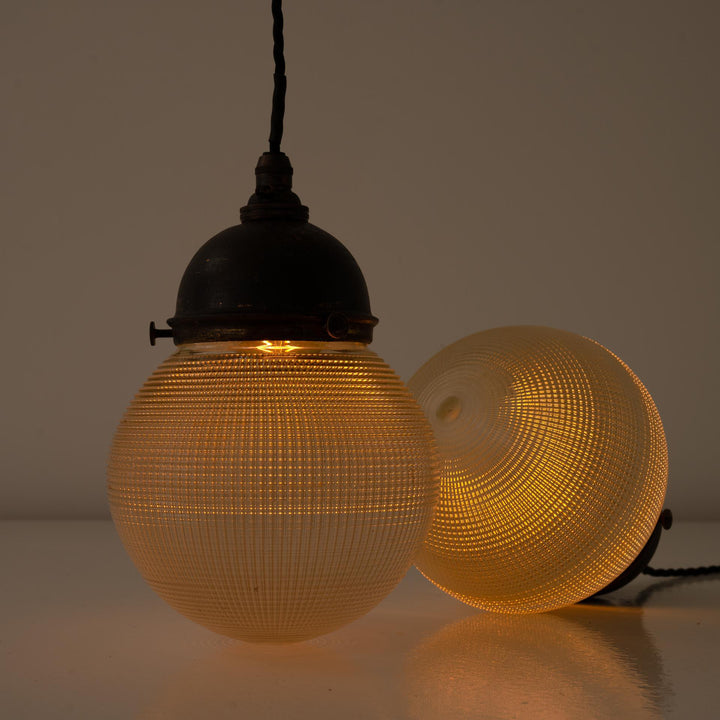 Vintage Reclaimed Holophane Globe Pendant Lights