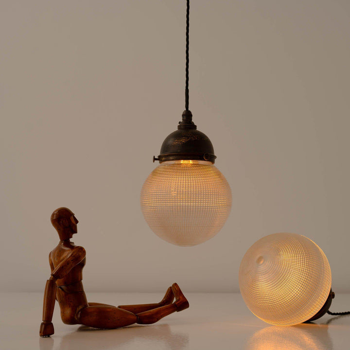 Vintage Reclaimed Holophane Globe Pendant Lights