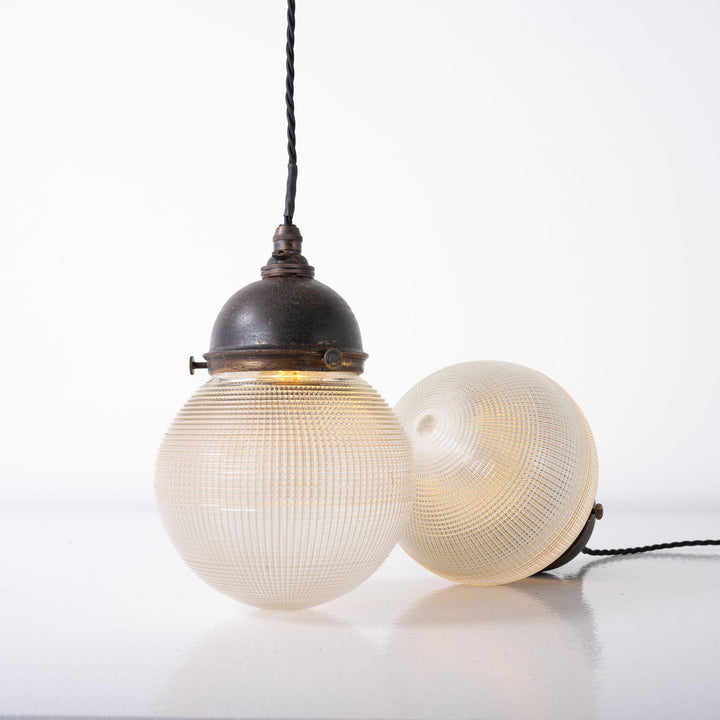 Vintage Reclaimed Holophane Globe Pendant Lights