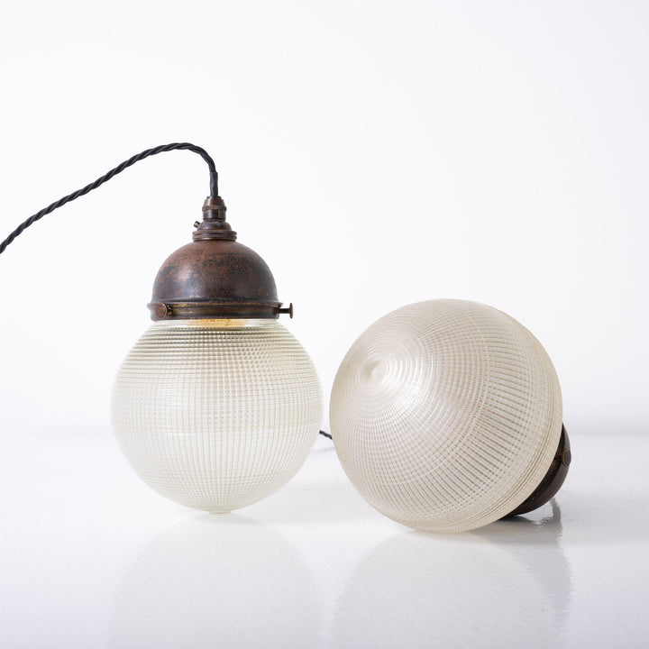 Vintage Reclaimed Holophane Globe Pendant Lights