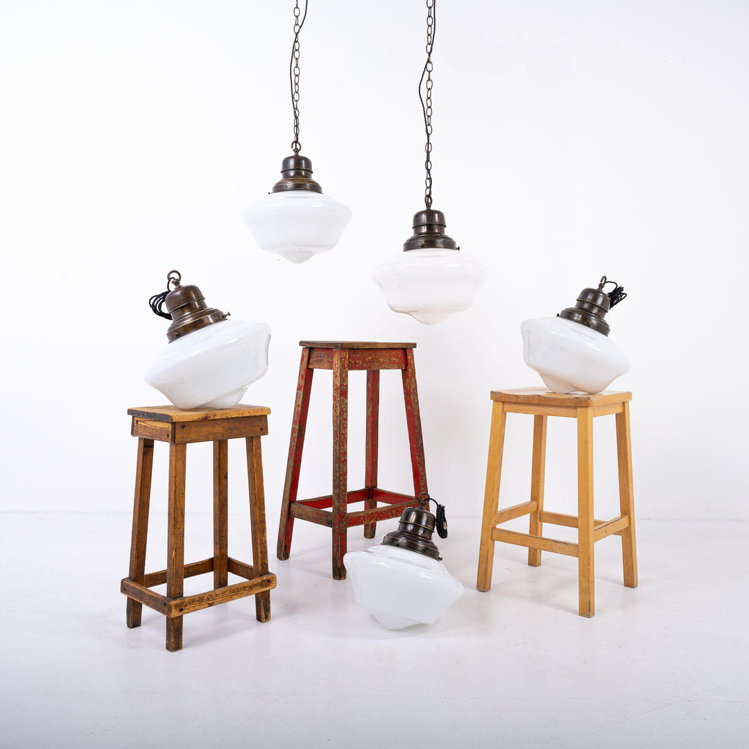 Vintage Reclaimed Large Opaline Schoolhouse Pendant Lights