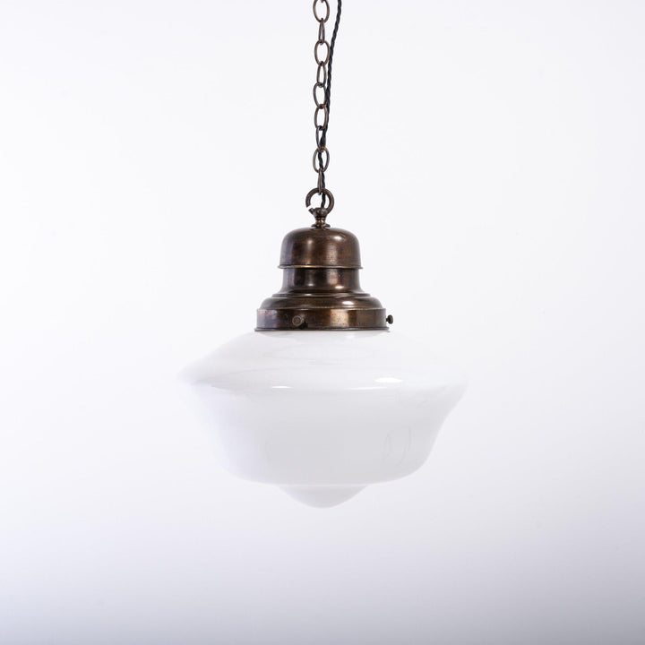 Vintage Reclaimed Large Opaline Schoolhouse Pendant Lights