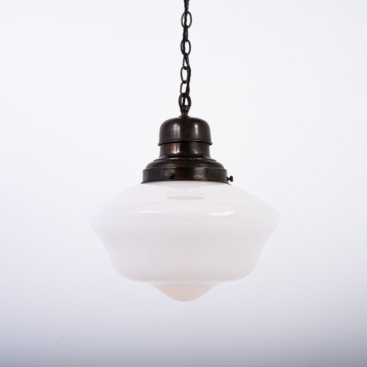 Vintage Reclaimed Large Opaline Schoolhouse Pendant Lights