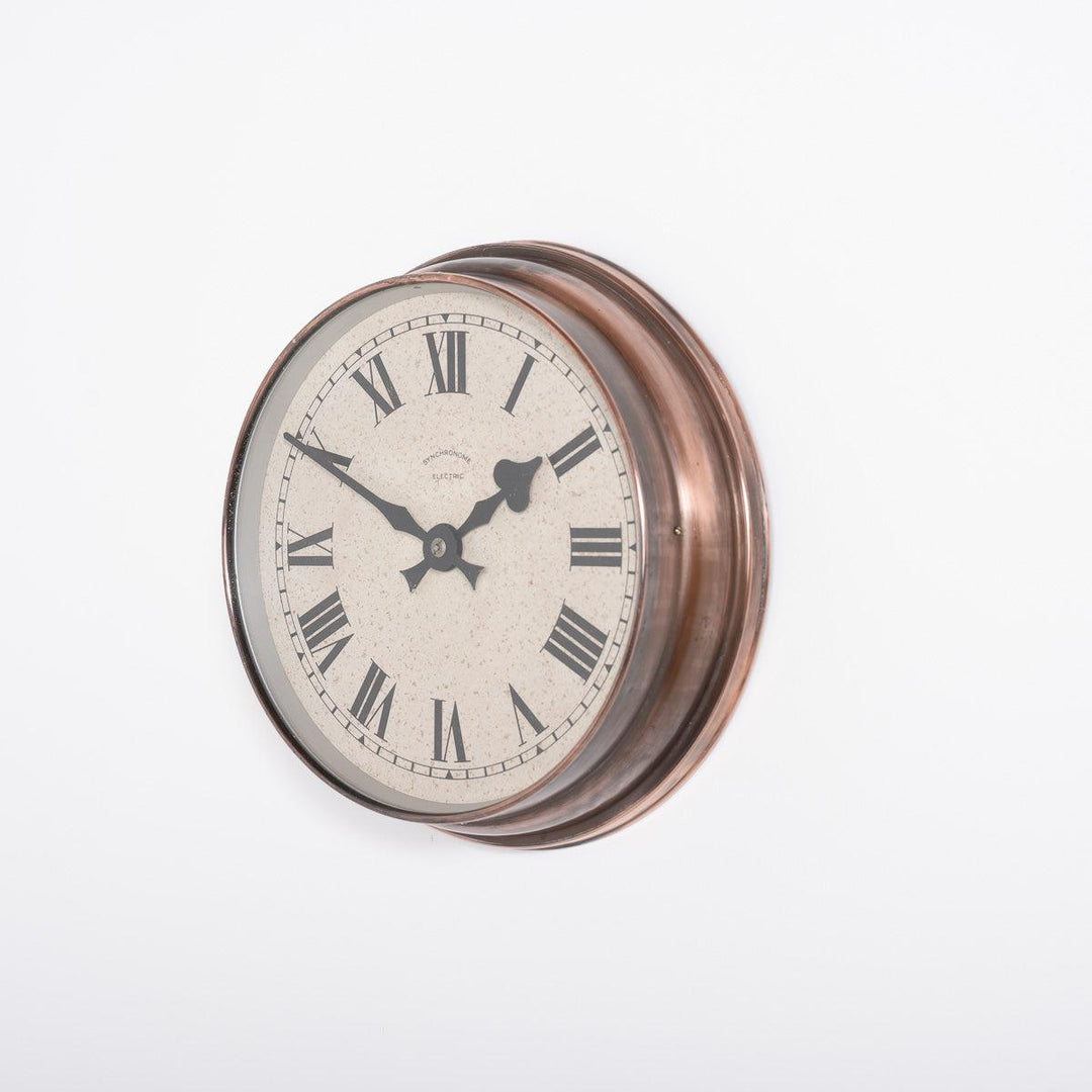 Vintage Synchronome Electric Copper Cased Railway Waiting Room Wall Clock