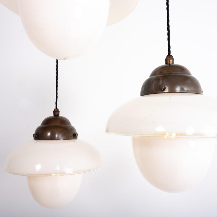 Vintage Two Tone Opaline Glass Church Pendant Lights by ASEA