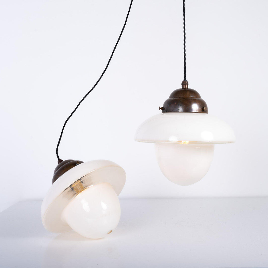 Vintage Two Tone Opaline Glass Church Pendant Lights by ASEA