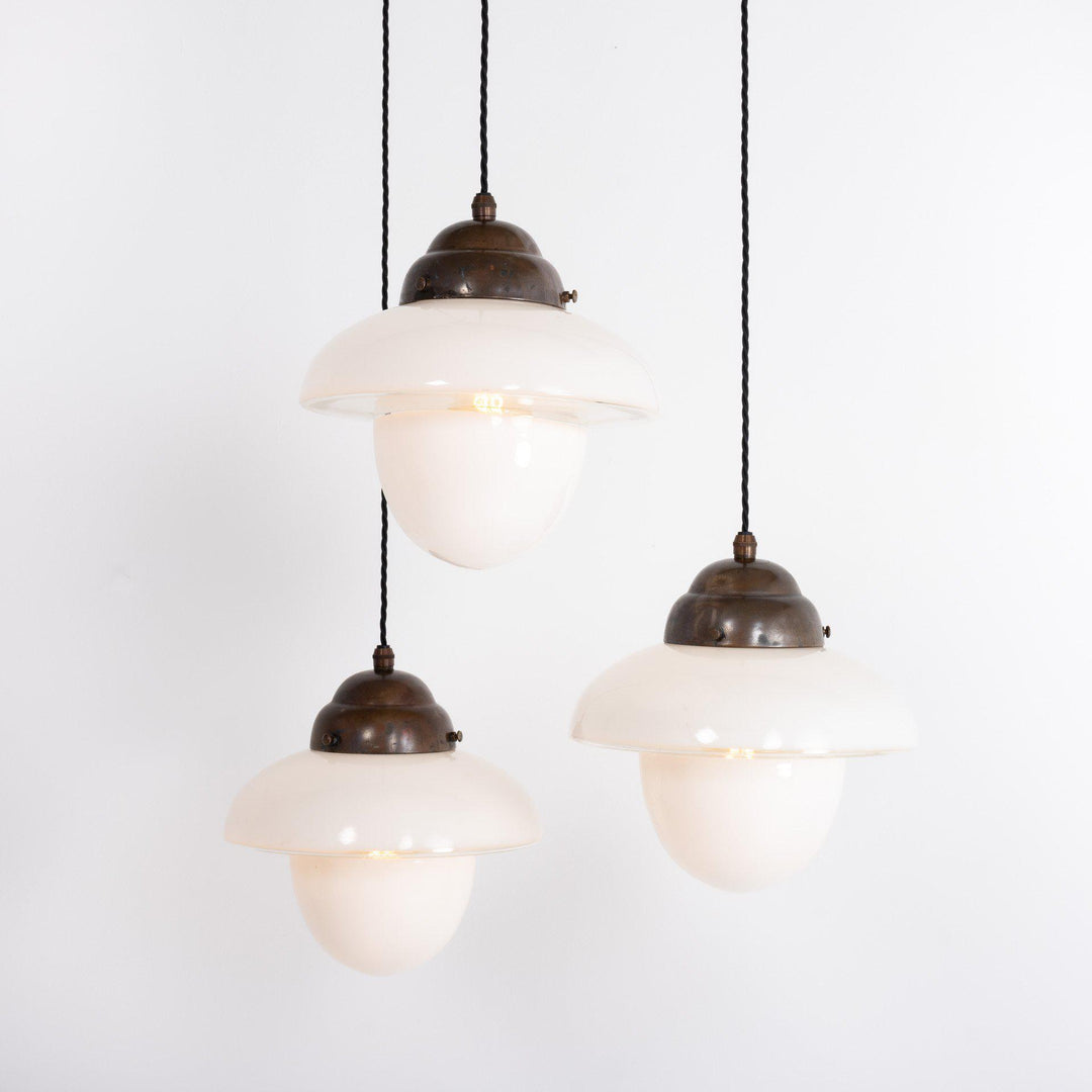 Vintage Two Tone Opaline Glass Church Pendant Lights by ASEA