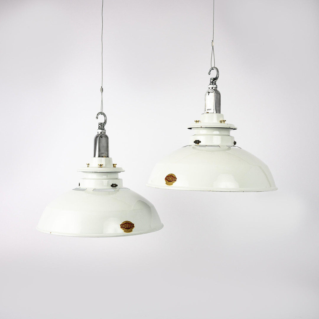 White Enamel Industrial Pendants with Perforated Neck by Thorlux