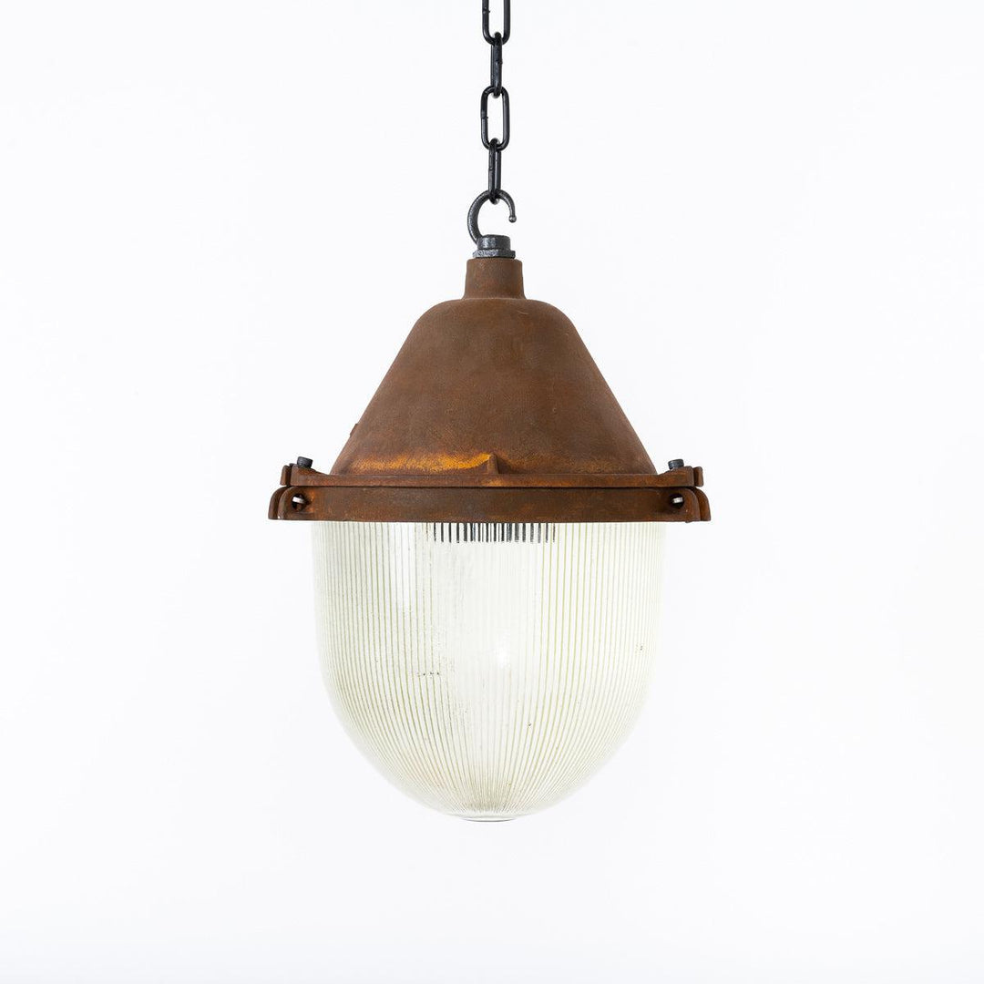 XL Extreme Rusted Industrial Pendant Lights with Prismatic Glass