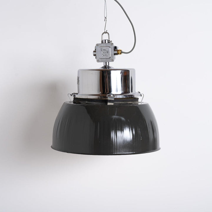 XL Polish Factory Lights with Prismatic Glass - Graphite Grey / Polished Steel