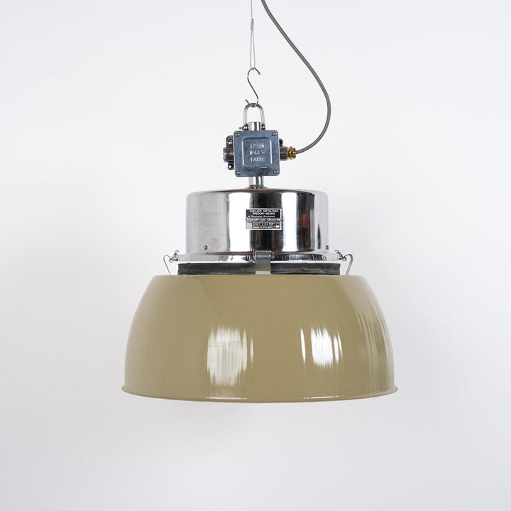 XL Polish Factory Lights with Prismatic Glass - Olive Green / Polished Steel