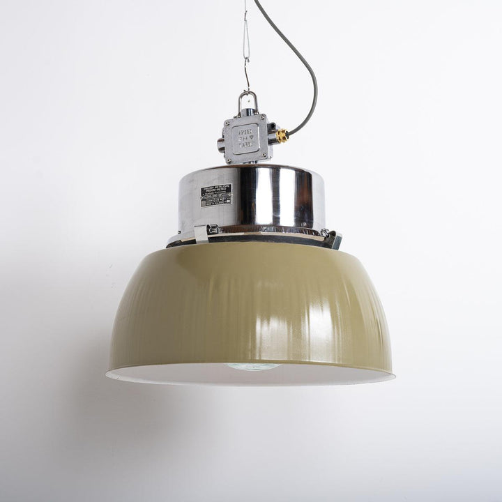 XL Polish Factory Lights with Prismatic Glass - Olive Green / Polished Steel
