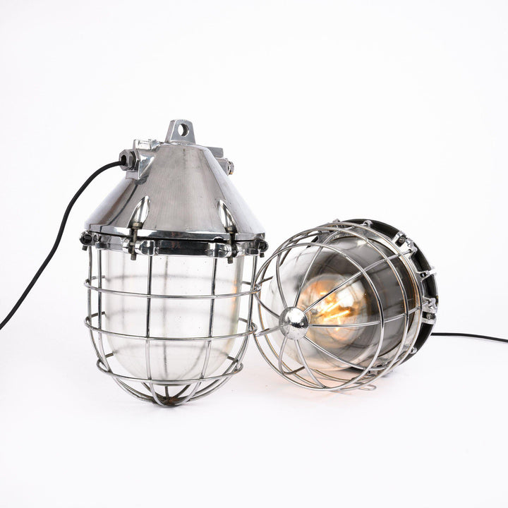 XL Polished Industrial Cage Lights from Eastern Europe