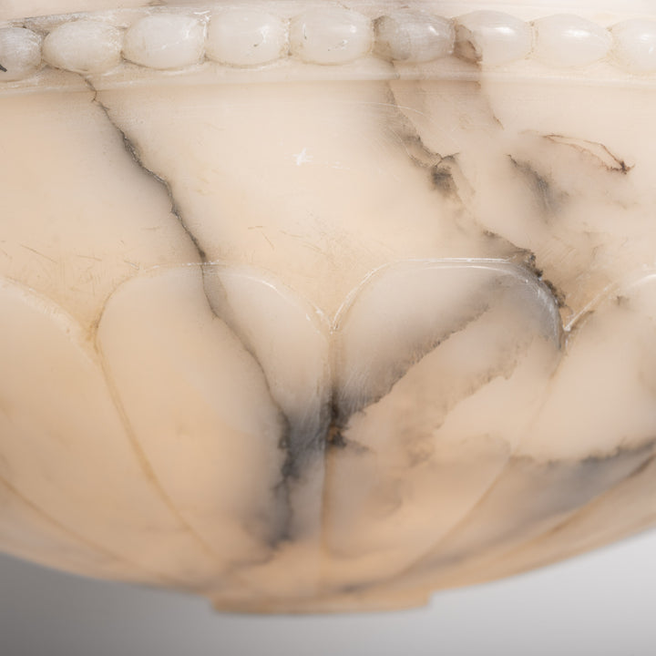 Antique Monumental Hand Carved Alabaster Plafonnier in Cast Bronze Ring